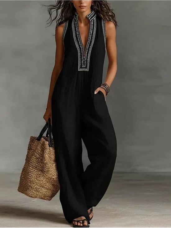Pants - Boho Romper Sleeveless Wide Leg Jumpsuit Embroidered Boho Jumpsuit NEW
